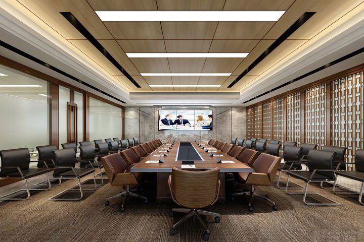 昆明东川中式风格办公室装修施工案例会议室效果图