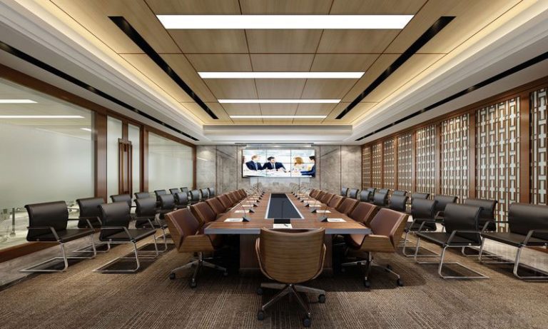 景洪景洪中式风格办公室装修施工案例会议室效果图