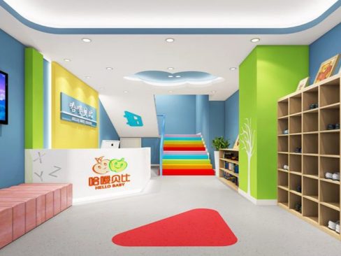 云南昆明盘龙区儿童北欧风培训机构装修设计前厅效果图