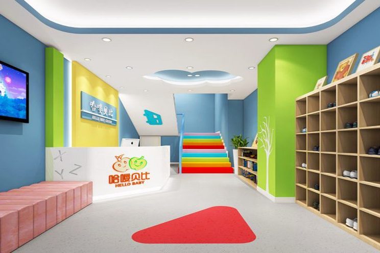 云南昆明盘龙区儿童北欧风培训机构装修设计前厅效果图