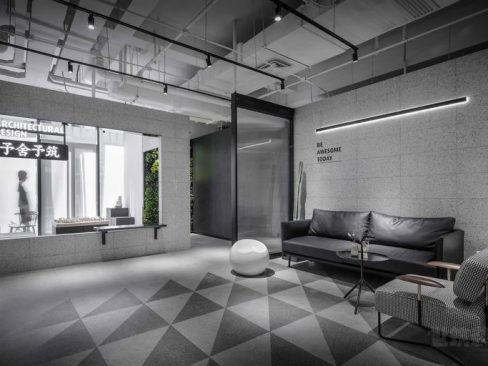 云南腾冲黑白灰现代风办公室装修公司案例接待区效果图