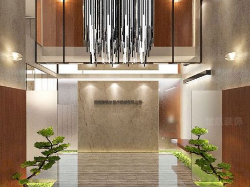 昆明盘龙区暖色现代风办公室装修设计廊厅效果图