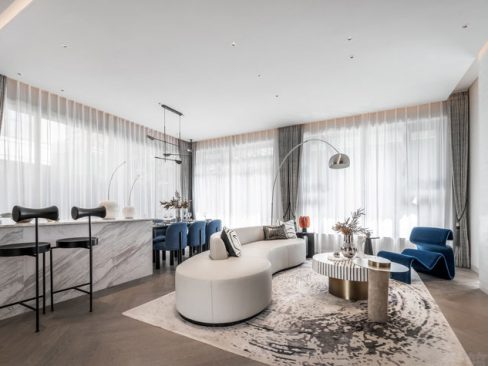 云南保山轻奢风格家装工程装修案例客厅效果图