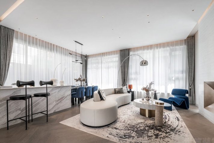 云南保山轻奢风格家装工程装修案例客厅效果图