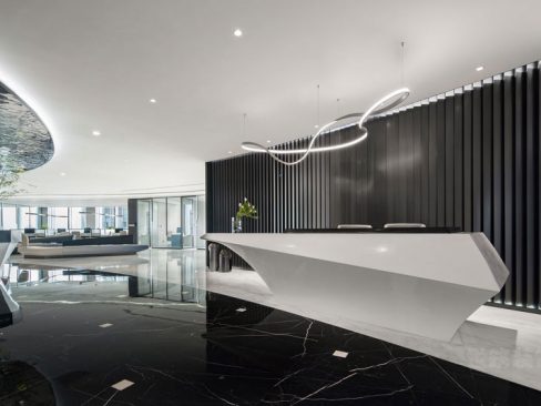 云南昭通中式现代风办公室装修设计效果图前厅装修图