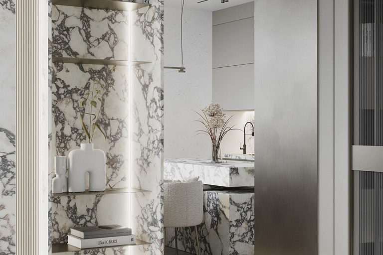 轻奢风格家庭住宅客厅过道效果图