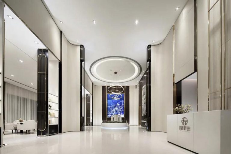 轻奢新中式风格办公空间大堂效果图