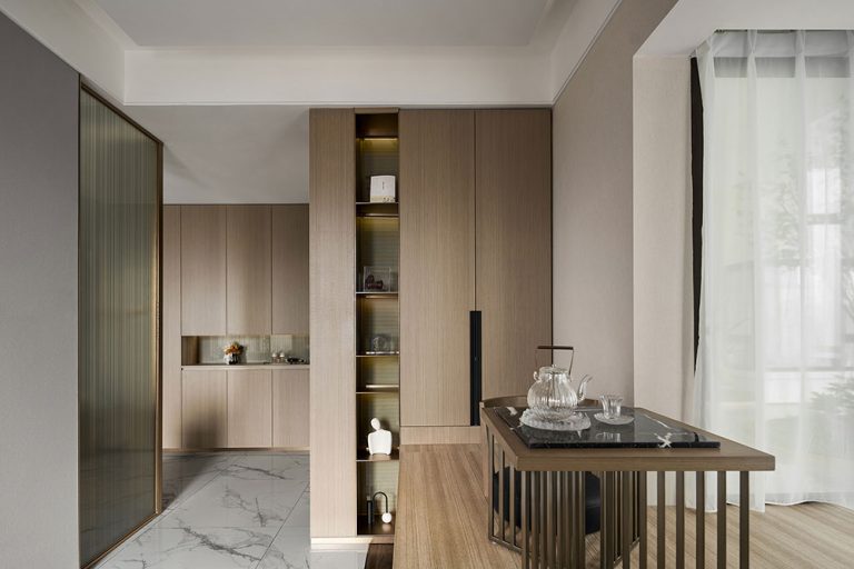 轻奢新中式风格家庭住宅设计案例榻榻米茶室休闲区效果图