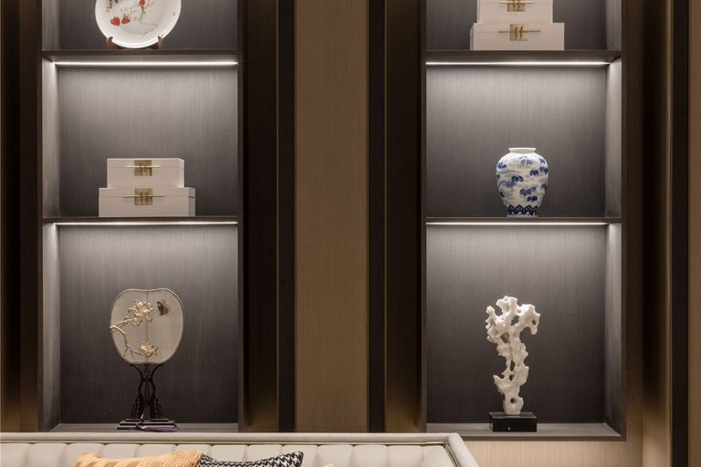 轻奢新中式风格休闲会客室陈列柜效果图