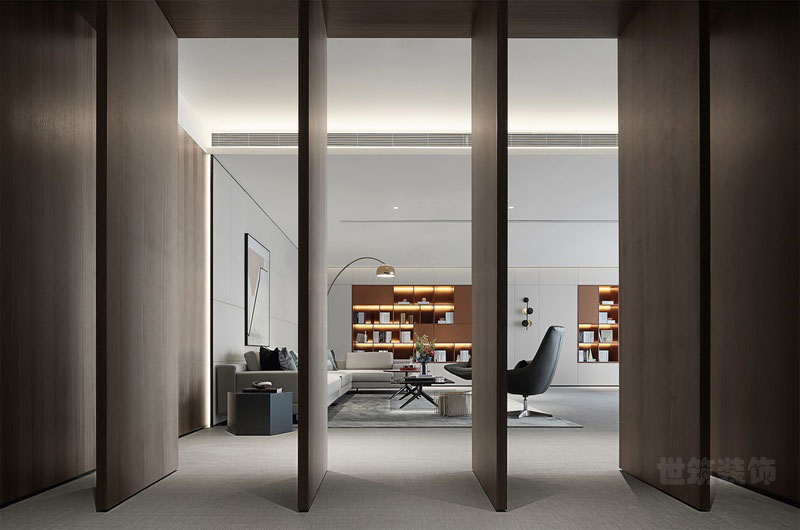 云南文山现代风格办公室装修设计效果图木饰面隔断