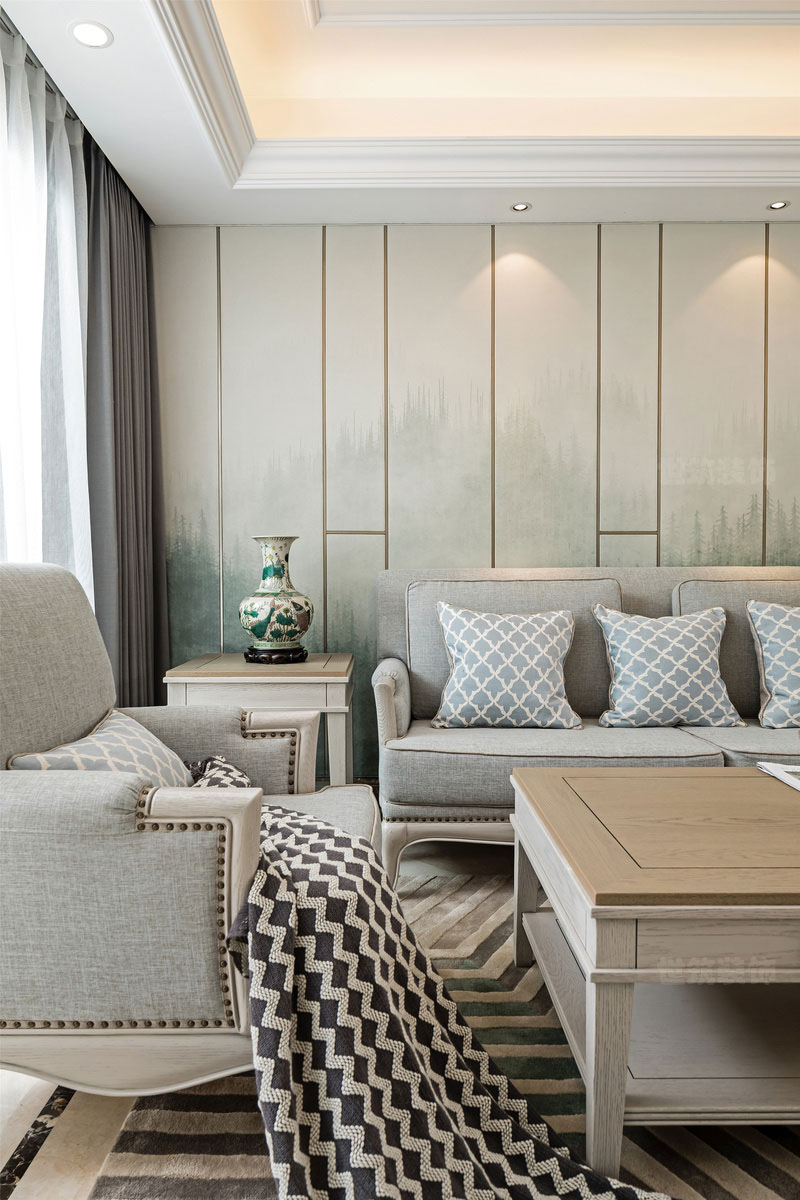 昆明美式现代风格家庭新房装修沙发背景
