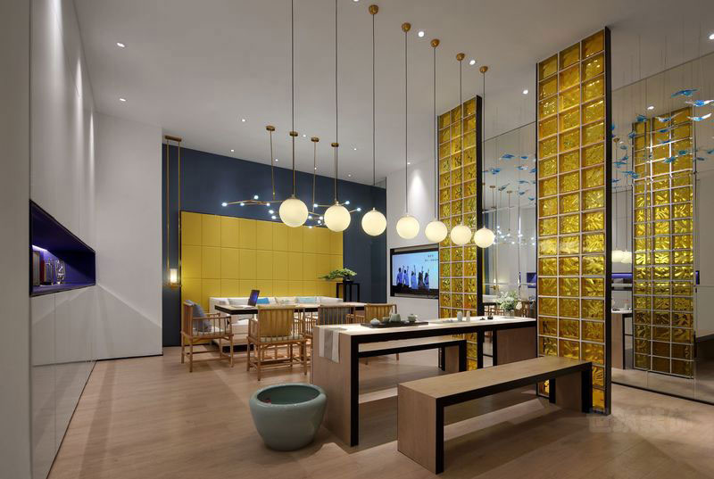 昆明西山区轻奢新中式办公室装修设计案例效果图会客区