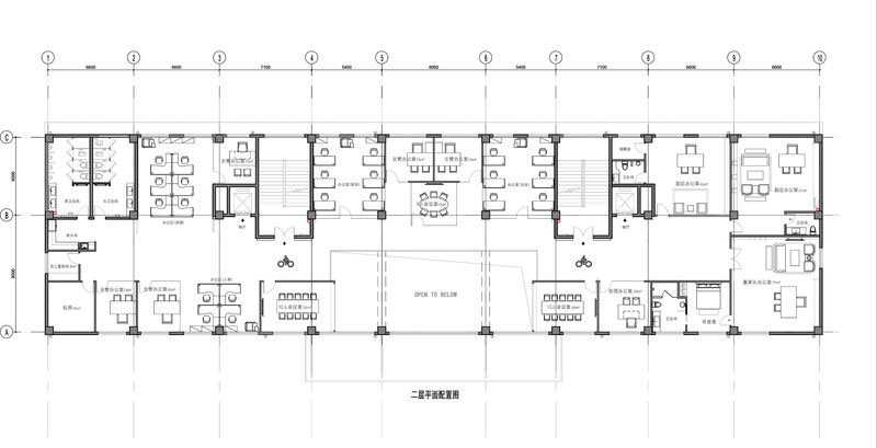 昆明北欧工业风办公室装修案例二层平面布置图