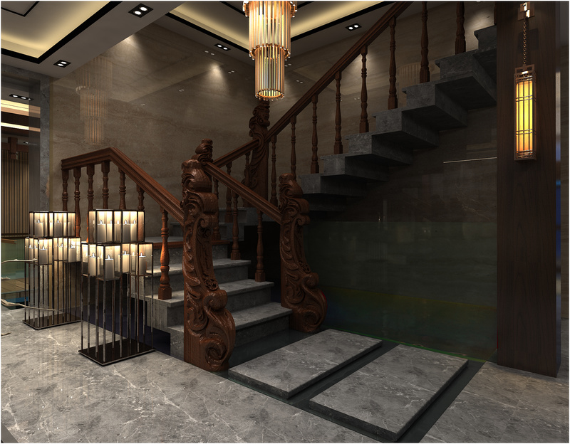 昆明官渡区酒店中式风格餐厅装修楼梯设计